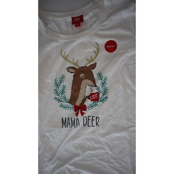 Family Pajamas Women's Sz Medium White/Gray Plaid Mama Deer Mix It 2-Piece Set - Picture 4 of 10